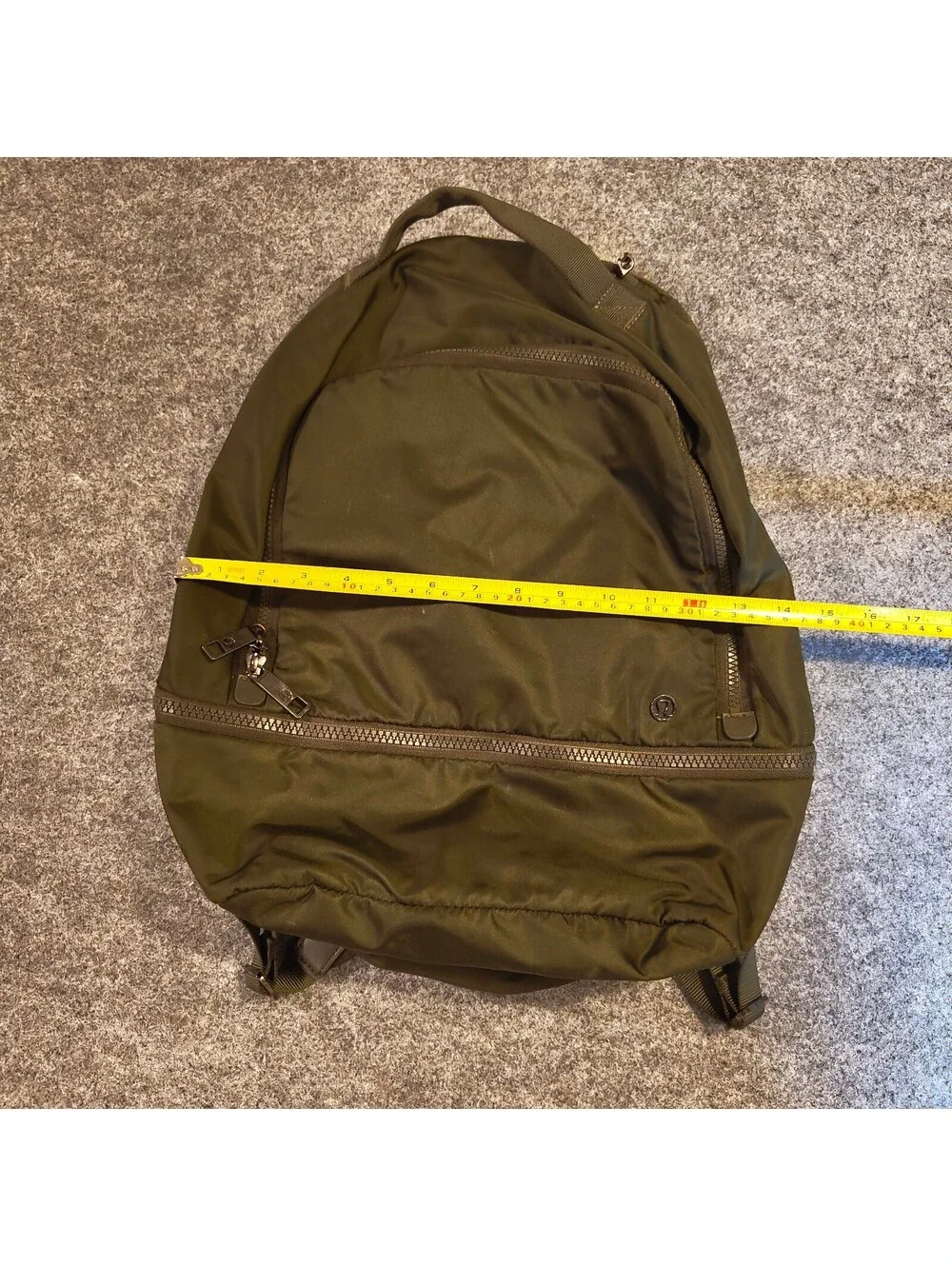 Lululemon Olive Green Backpack Travel Gym Bag with Multiple Pockets